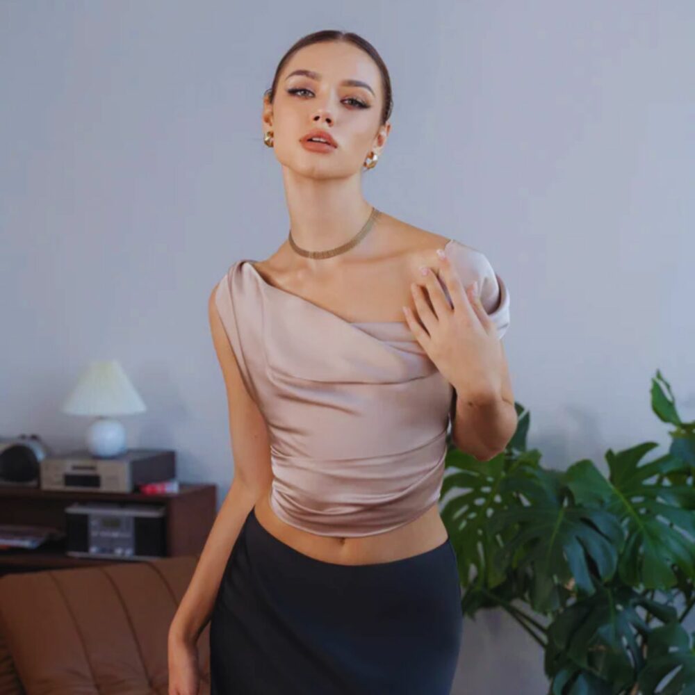 Champagne Drape Satin Top